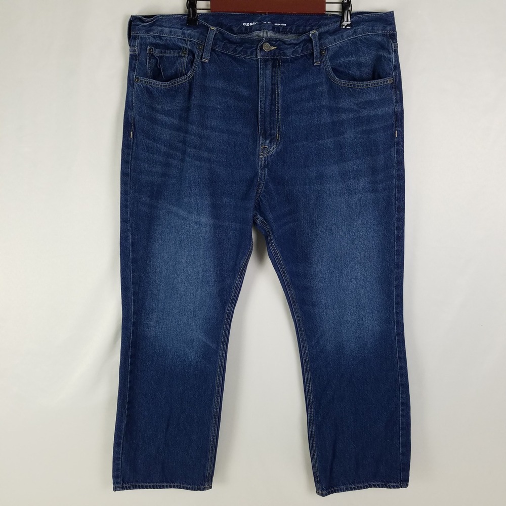 Old Navy Mens 42x30 Straight Dark Wash Blue Denim Jeans Cotton Casual